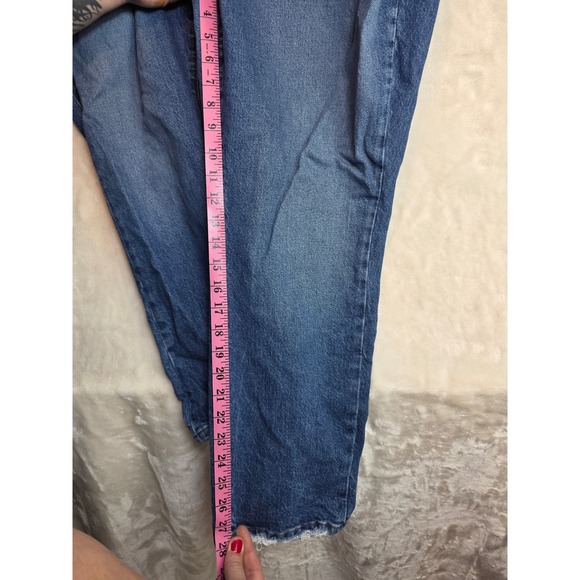 Good American Womens High Rise Straight Leg Blue Jeans Raw Hem Size 18 GCB235T - Picture 13 of 14